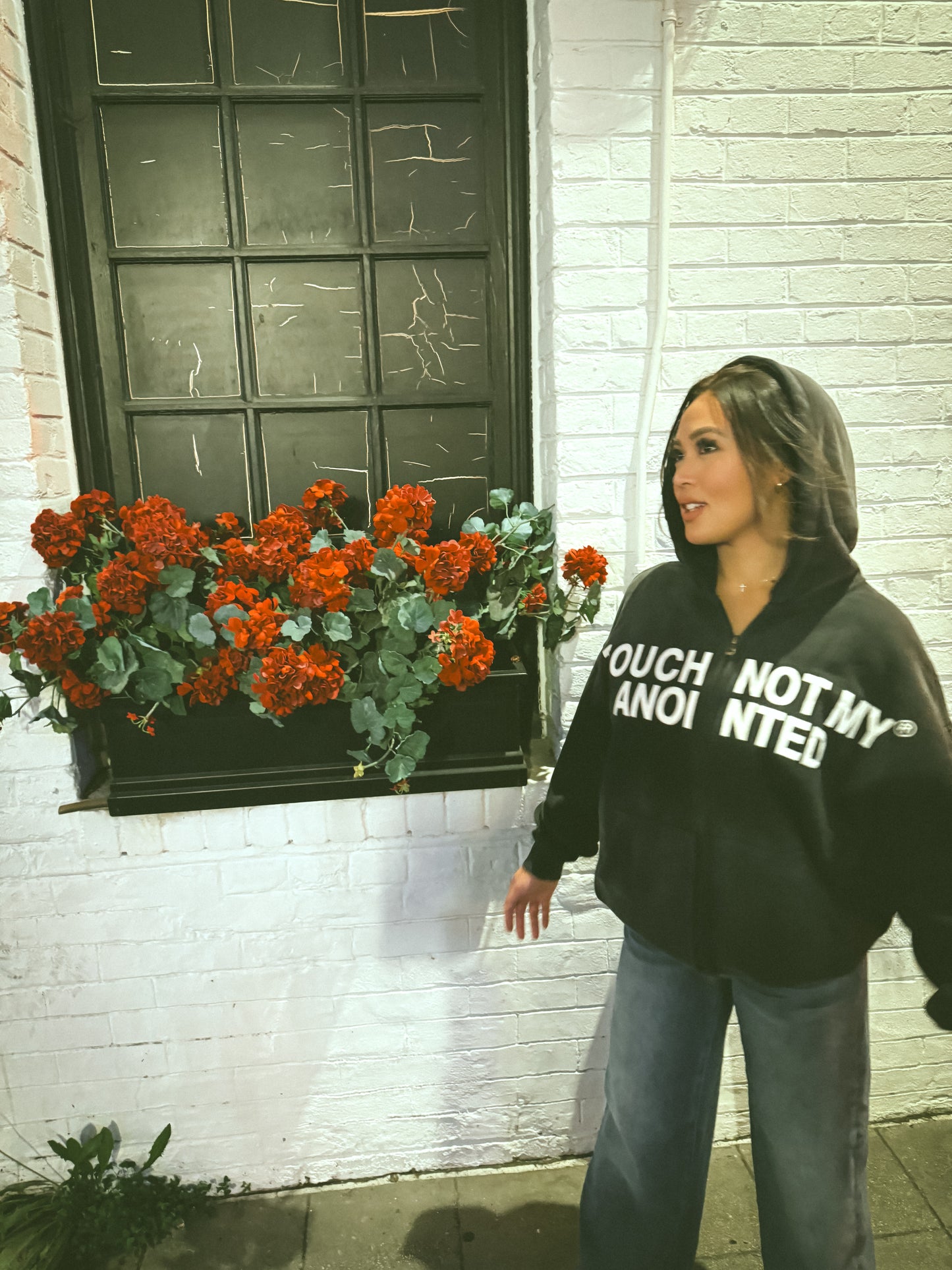 Touch Not My Anointed Zipper Hoodie (Sun-Faded Black)