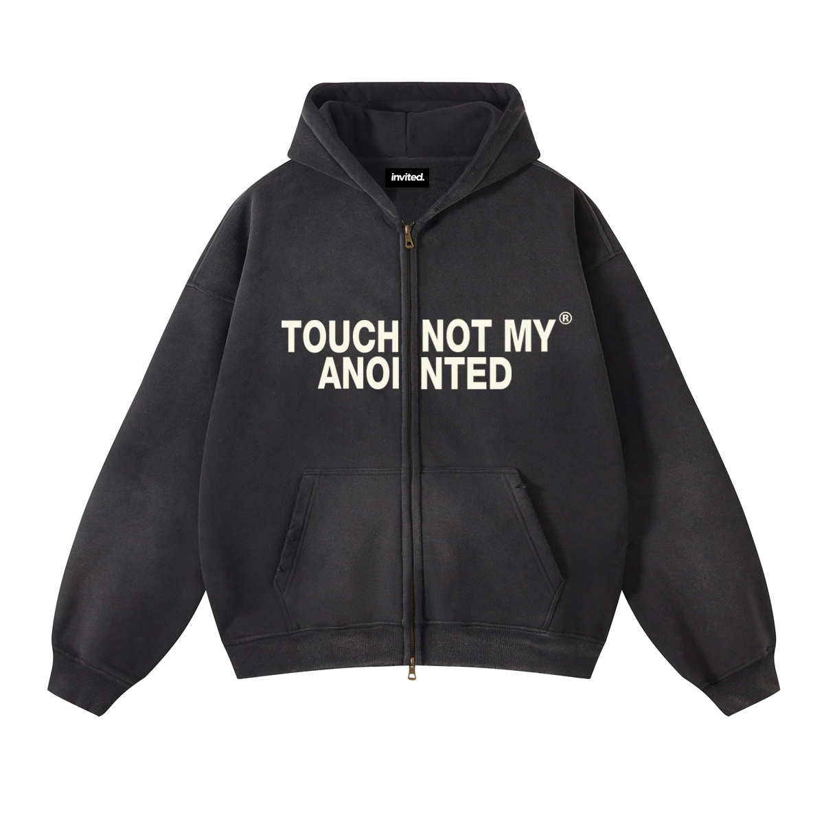 Touch Not My Anointed Zipper Hoodie (Sun-Faded Black)