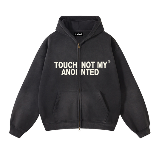 Touch Not My Anointed Zipper Hoodie (Sun-Faded Black)